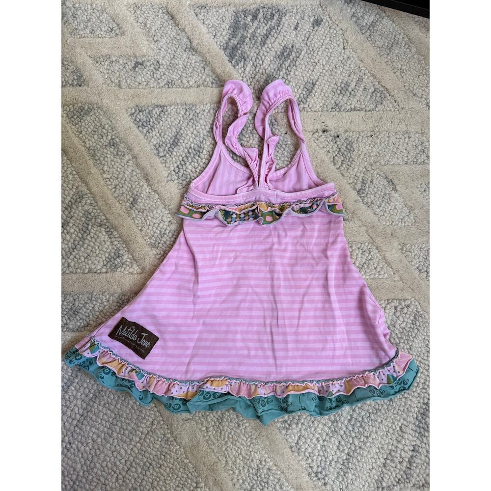 Matilda Jane Pink Stripe Ruffle Tank Dress Tunic Top Girls 12M Boutique - Picture 2 of 4
